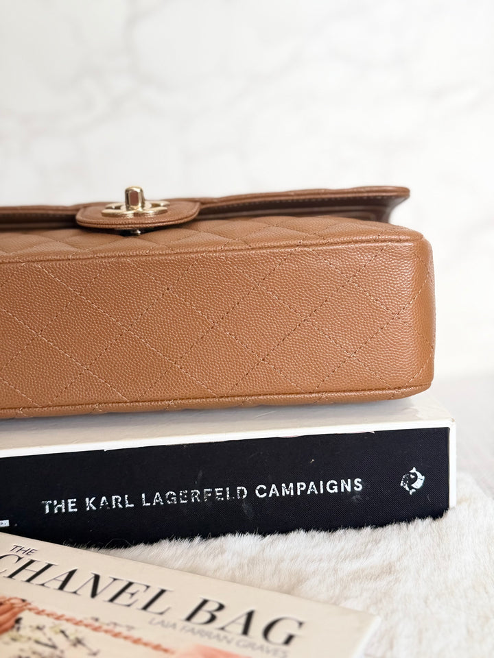 CHANEL 17C Brown Caramel Caviar LGHW Medium ML Timeless Classic Double Flap Bag 2016/2017