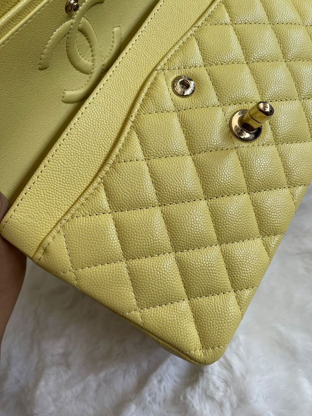 Chanel 20S 2020 Spring/Summer Collection Yellow Caviar LGHW Small Timeless Classic Double Flap Bag