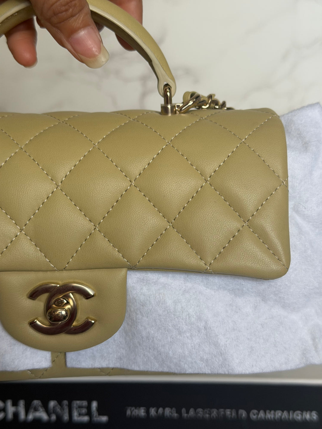 CHANEL 23A Pistachio Green Lambskin LGHW Mini Rectangular Flap Bag with Top Handle 2023