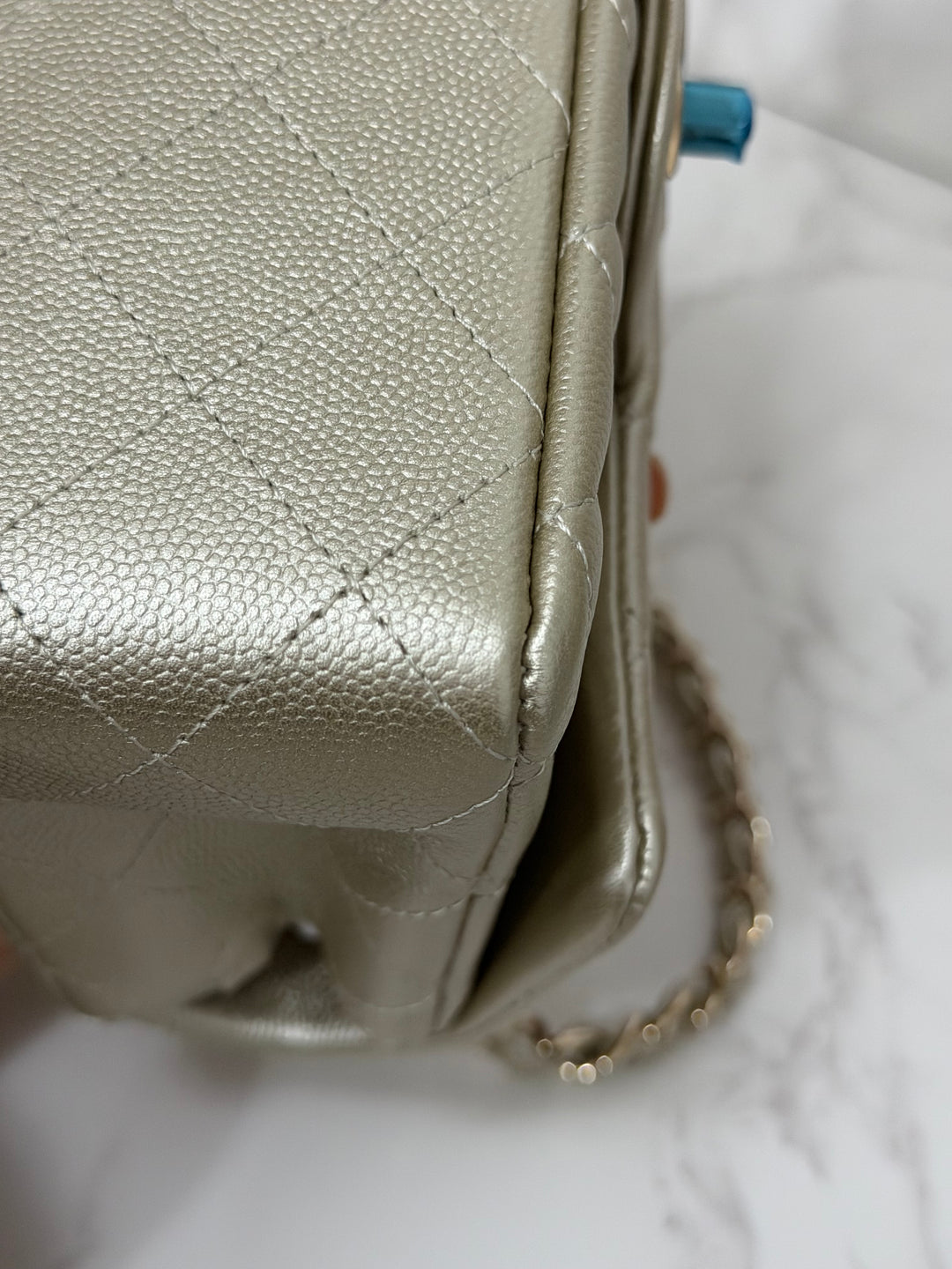 CHANEL series 23 Champagne Gold Caviar LGHW Mini Rectangular Flap Bag