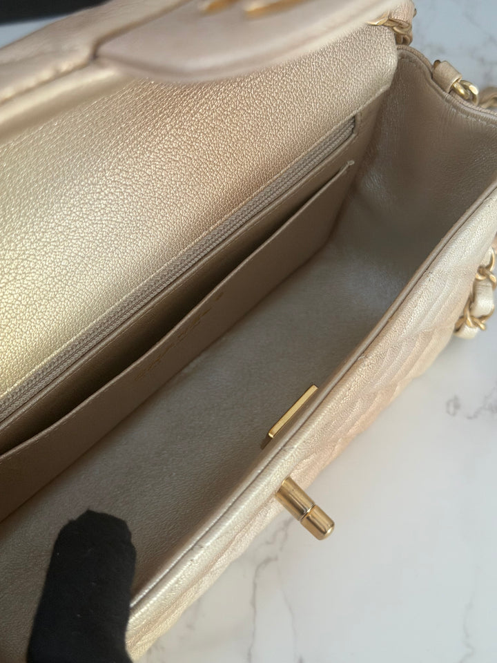 CHANEL 22P Gold Silver Ombré Goat skin Mini Rectangular Flap Bag with Aged GHW 2022