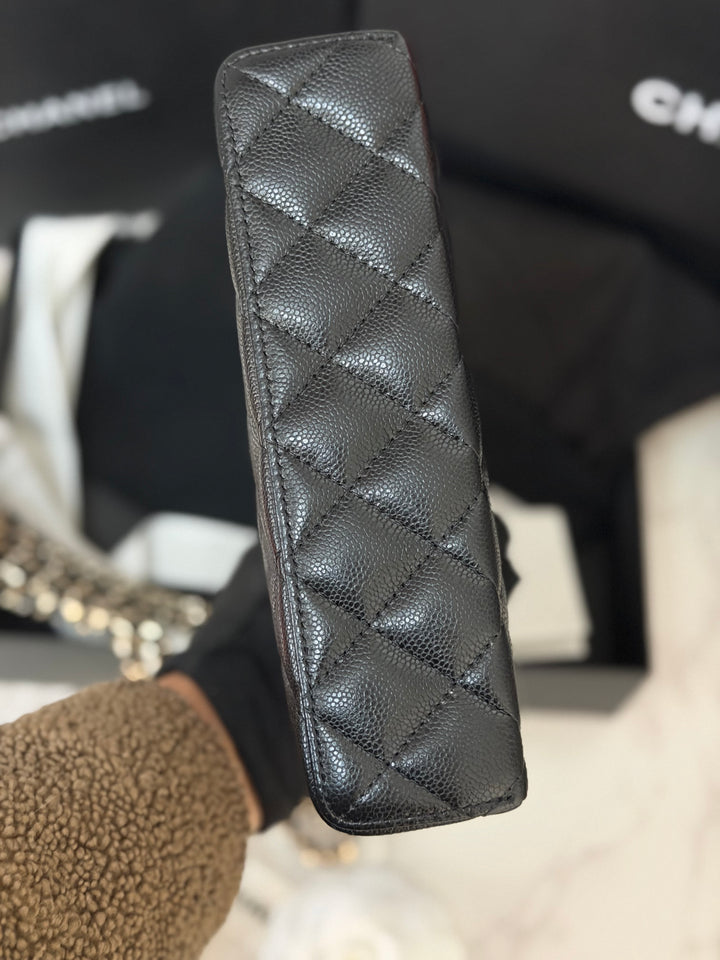 CHANEL Black Caviar LGHW Long Vanity with top handle and detachable chain