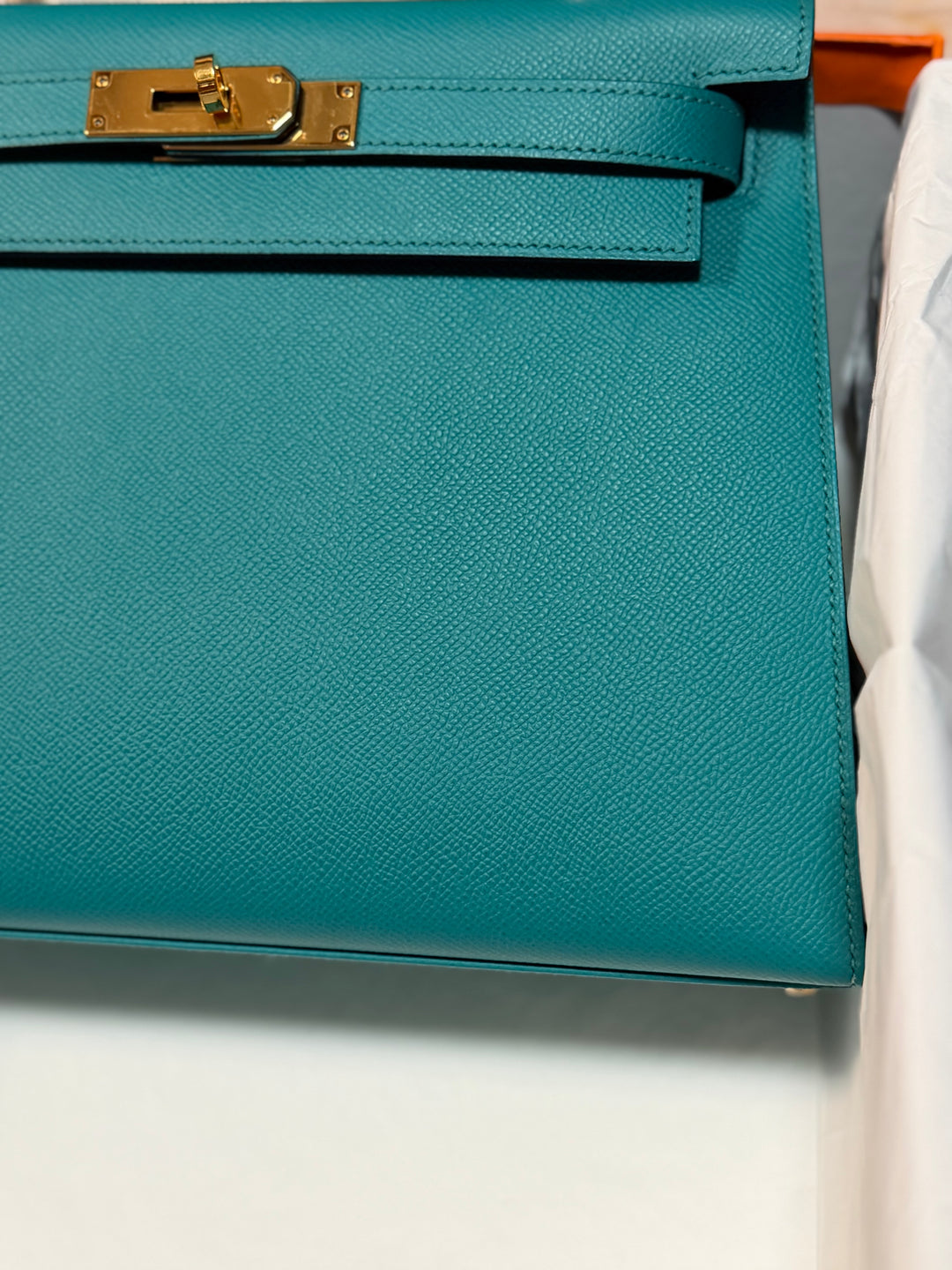 Hermes Kelly 28 Sellier Epsom Leather SO Bleu Paon GHW Stamp D 2019