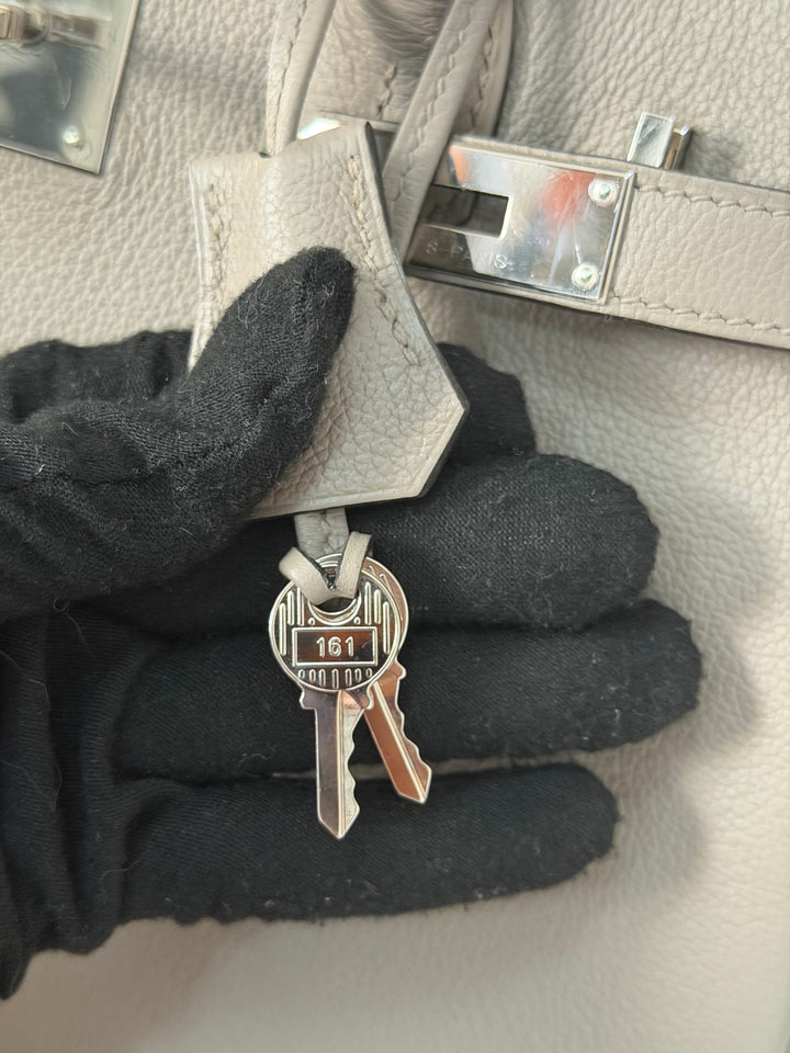 HERMES Gris Asphalt Leather Birkin 30 Bag Palladium Hardware Stamp D 2019