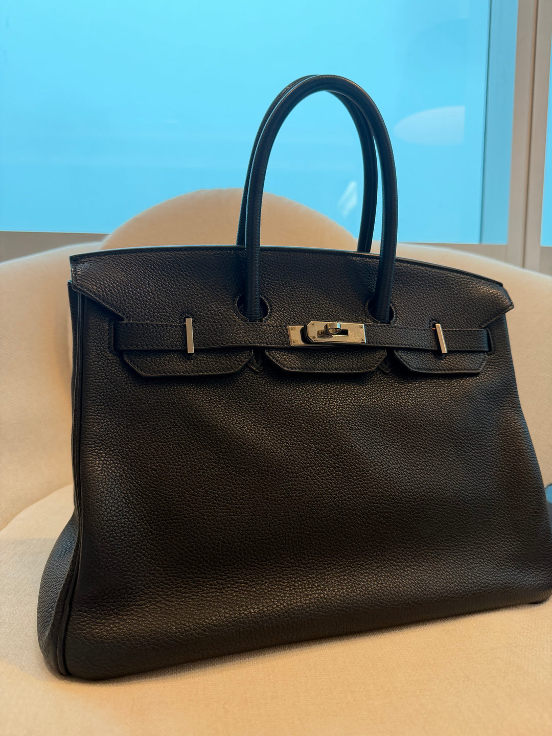 HERMÈS Black Noir Togo Leather PHW Birkin 35 Stamp M in Sq
