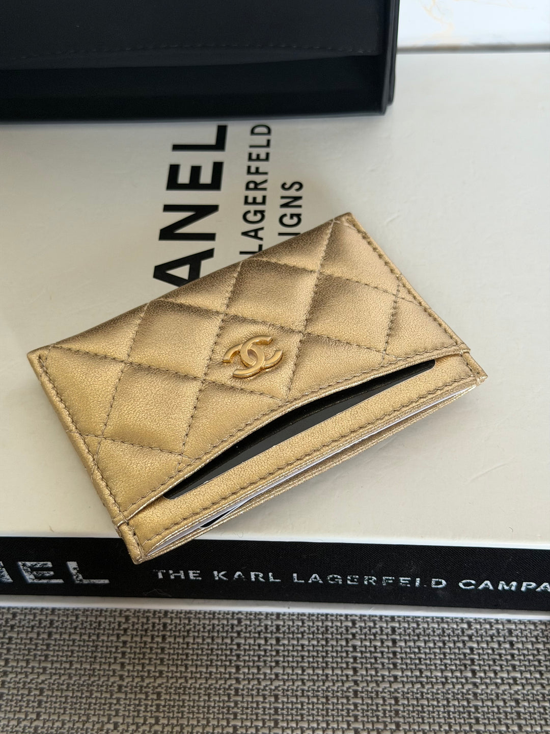 CHANEL Gold Metallic Lambskin LGHW Classic Flat Card Holder 2022