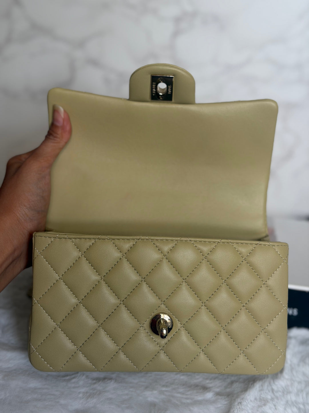 CHANEL 23A Pistachio Green Lambskin LGHW Mini Rectangular Flap Bag with Top Handle 2023