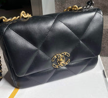 Load image into Gallery viewer, Chanel 19 size Small series 30 21P 2021 Pre Spring/Summer collection Black Lambskin Mixed HW flap Bag with Top Handle
