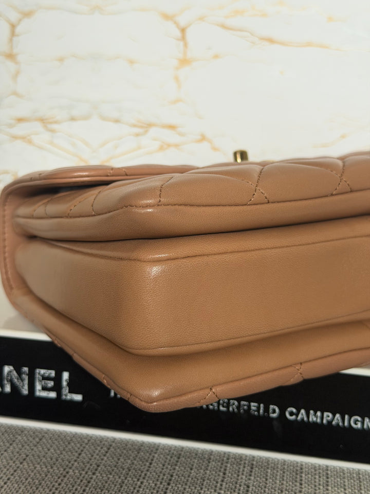 CHANEL series 23 Caramel Dark Beige Lambskin Trendy CC Flap Bag size SMALL with LGHW and detachable strap