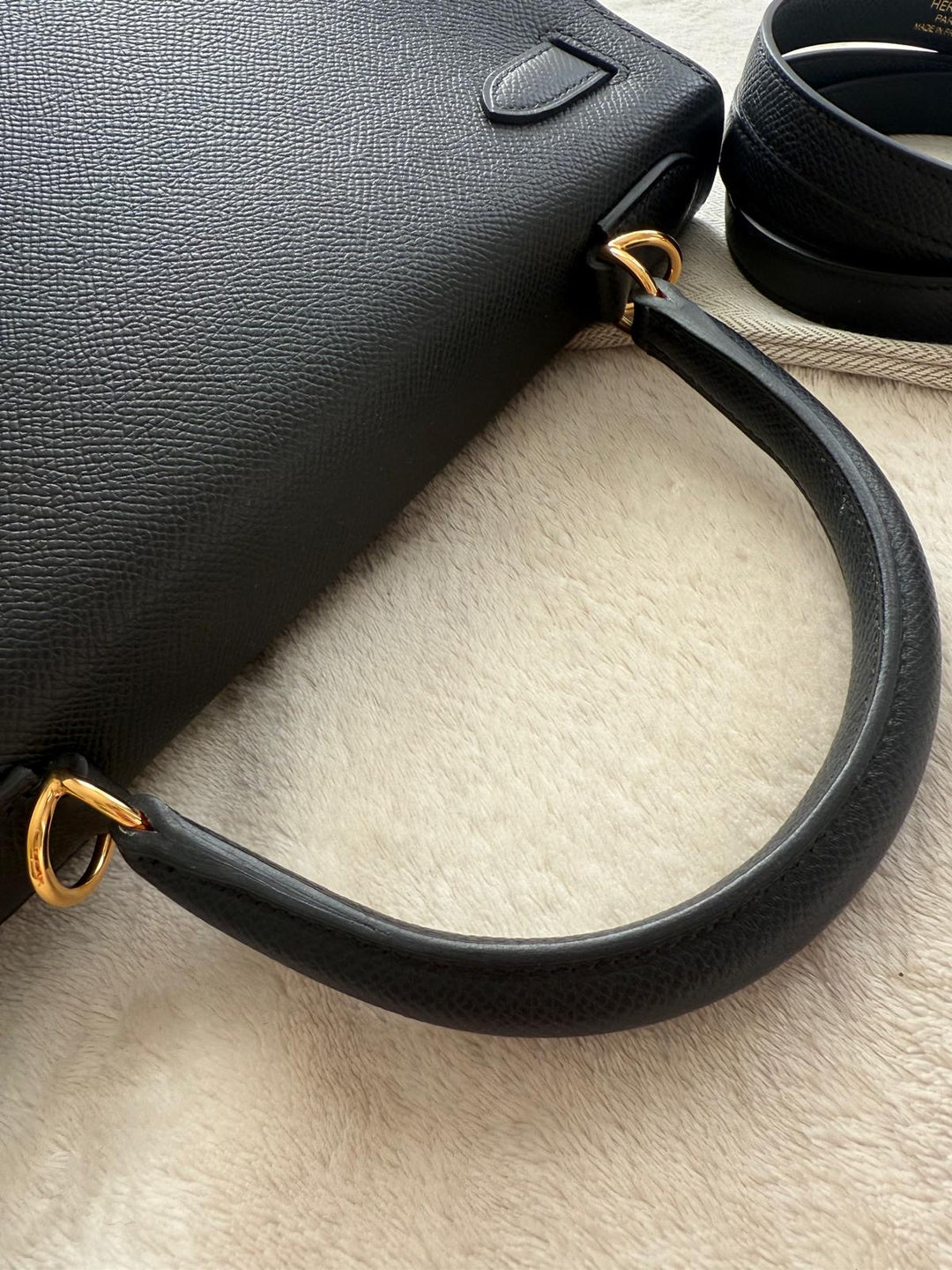 Hermès Kelly 28 Black Sellier Epsom Leather GHW Stamp B 2023 Kept unused Box fresh