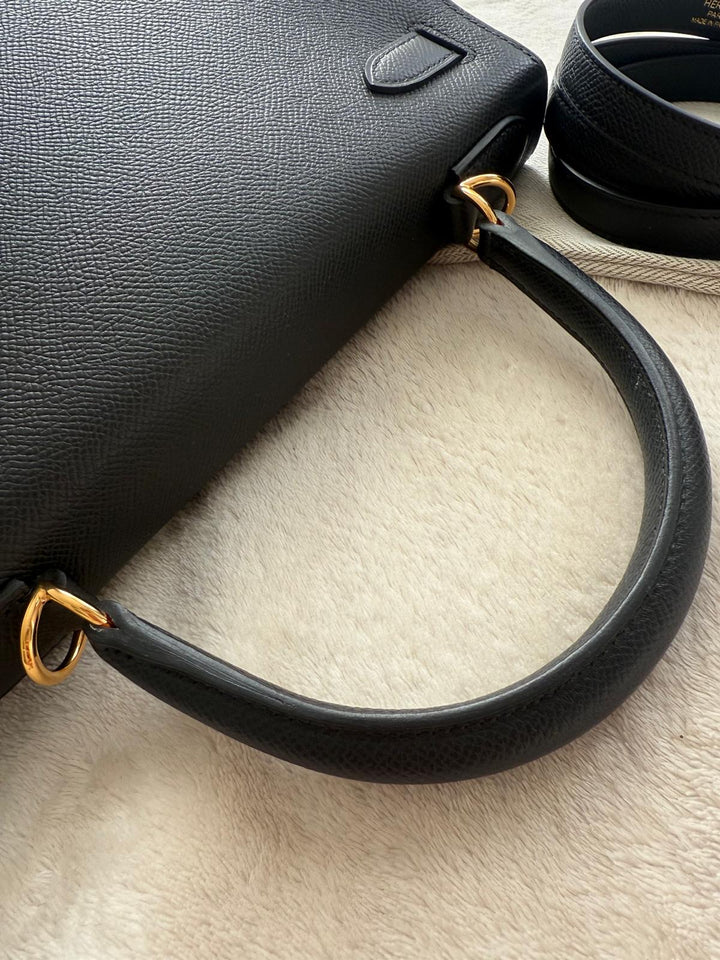 Hermès Kelly 28 Black Sellier Epsom Leather GHW Stamp B 2023 Kept unused Box fresh