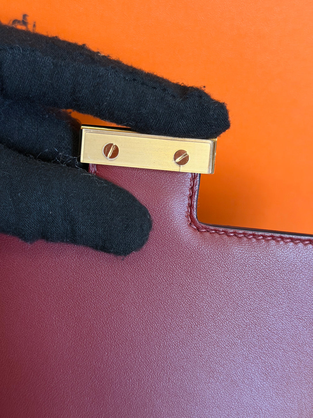 HERMÈS Rouge H Box Leather GHW Mini Constance 18 Flap Bag stamp D 2019