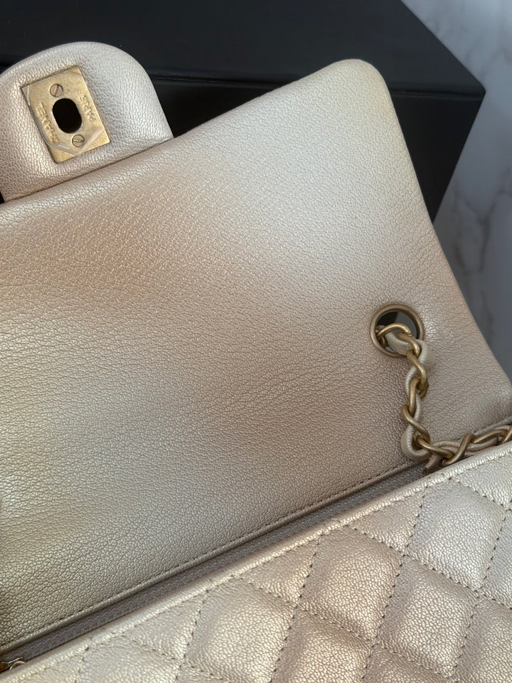 CHANEL 22P Gold Silver Ombré Goat skin Mini Rectangular Flap Bag with Aged GHW 2022