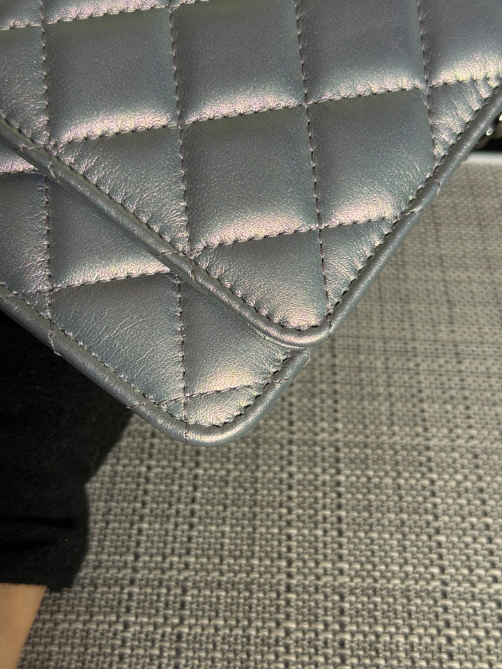 CHANEL Silver Lambskin SHW Classic Wallet on Chain (WOC) 2022