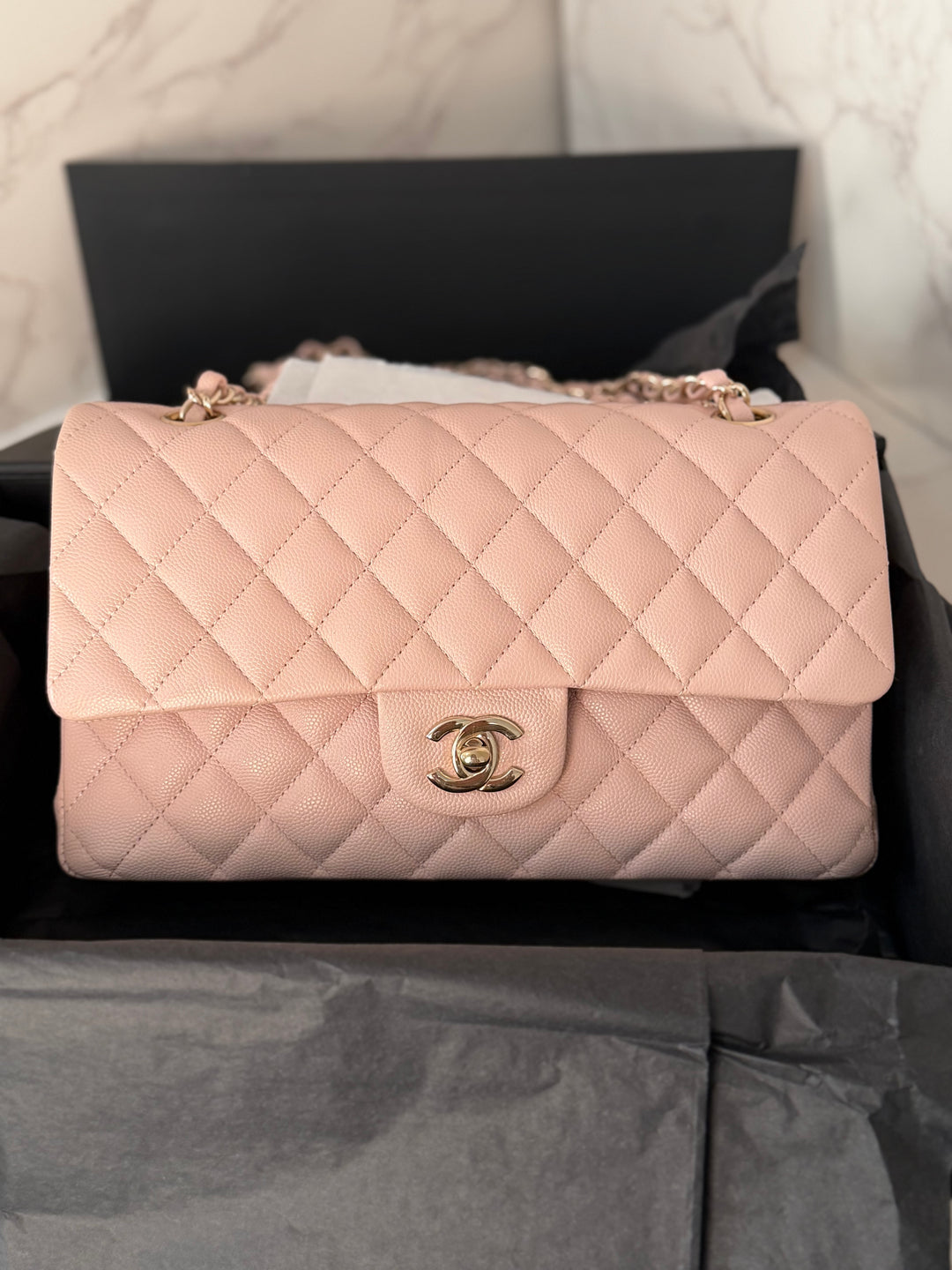 CHANEL 21C 2021 Rose Clair Caviar LGHW Medium ML 11.12 Timeless Classic Double Flap Bag