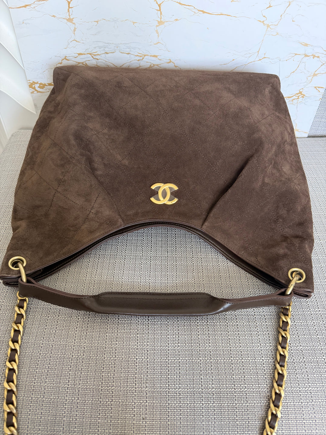 CHANEL 26C Brown Suede Maxi Hobo Bag 2026