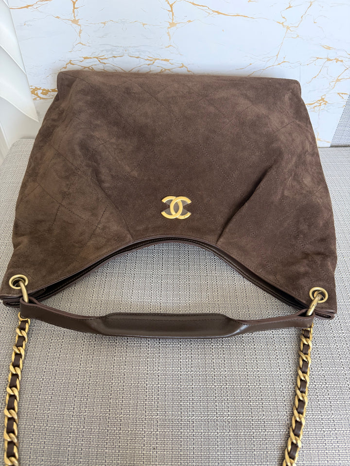 CHANEL 26C Brown Suede Maxi Hobo Bag 2026