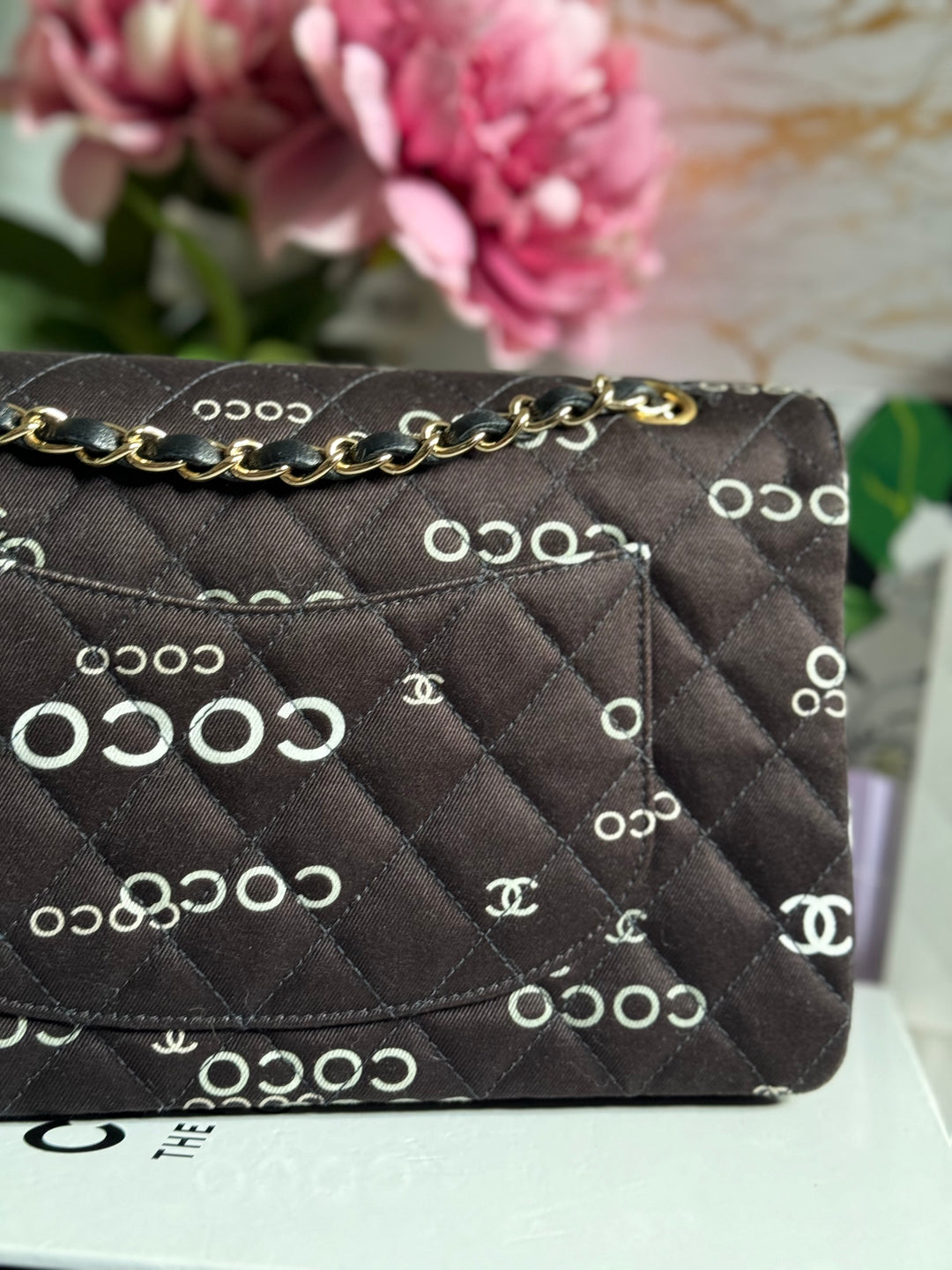Chanel series 7 2002/2003 Black Canvas Quilted COCO Medium Classic Flap Light Gold Hardware