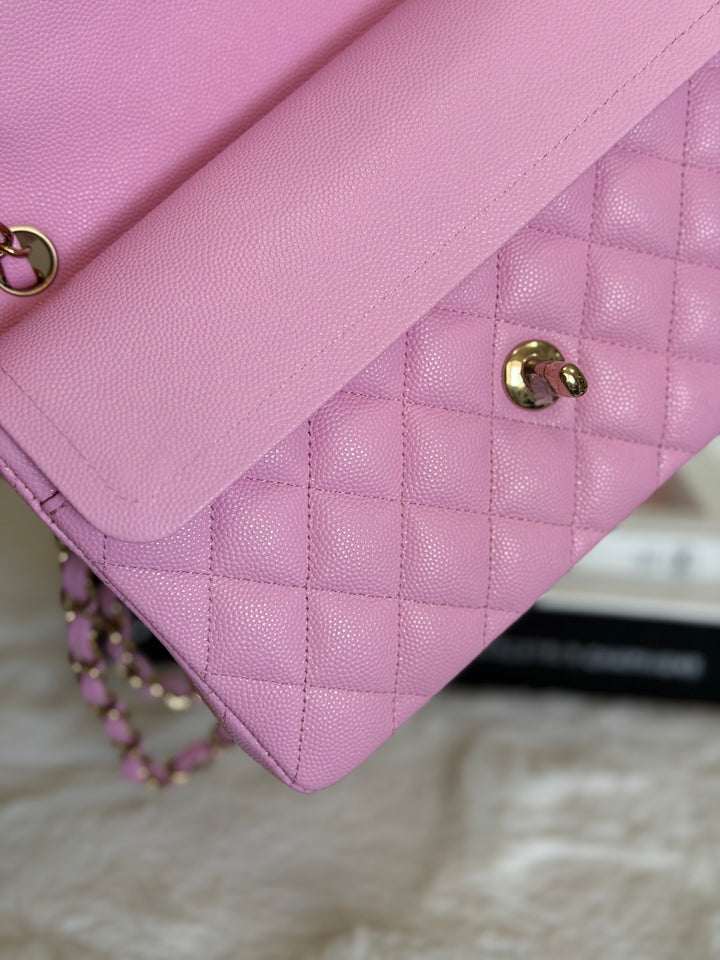 CHANEL 23P Mauve Pink Caviar Small Timeless Classic Double Flap Bag 2023