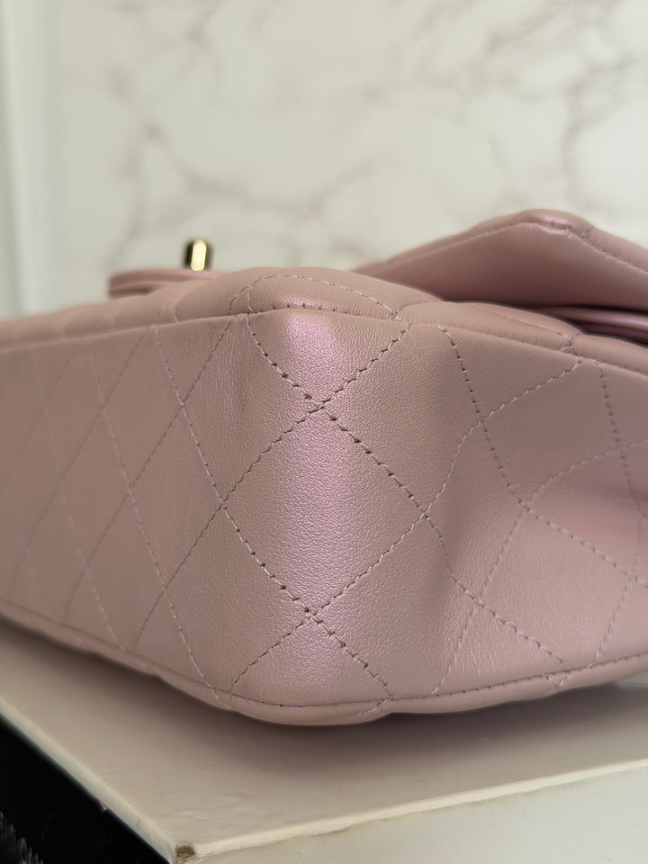CHANEL 21S iridescent Pink Calf Skin LGHW Medium ML Timeless Classic Double Flap Bag series 31 2021