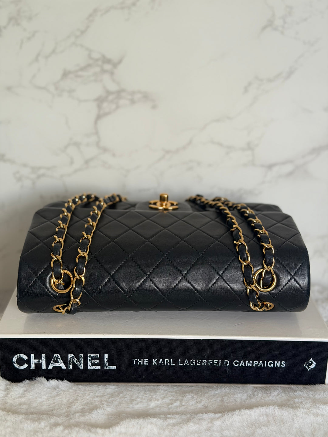 CHANEL series 6 Black Lambskin 24K GHW Vintage Medium ML Timeless Classic Double Flap Bag circa 2000-2002