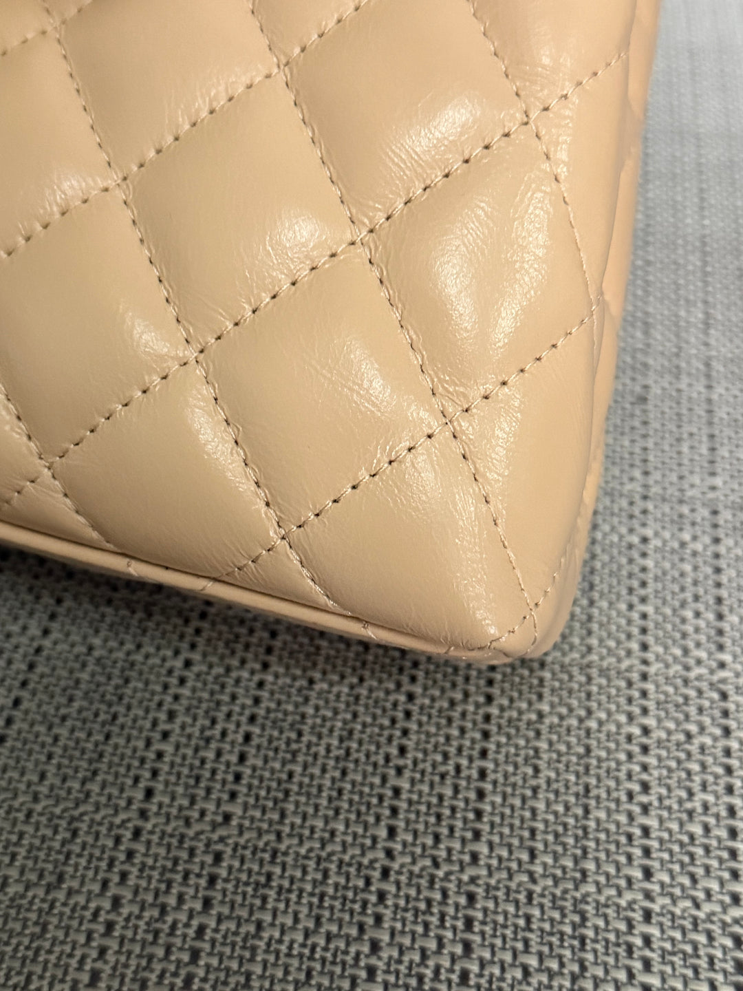 CHANEL 25C Powder Beige Calf Skin aged GHW Kelly Nano Shopping Bag Size Small 19 cms