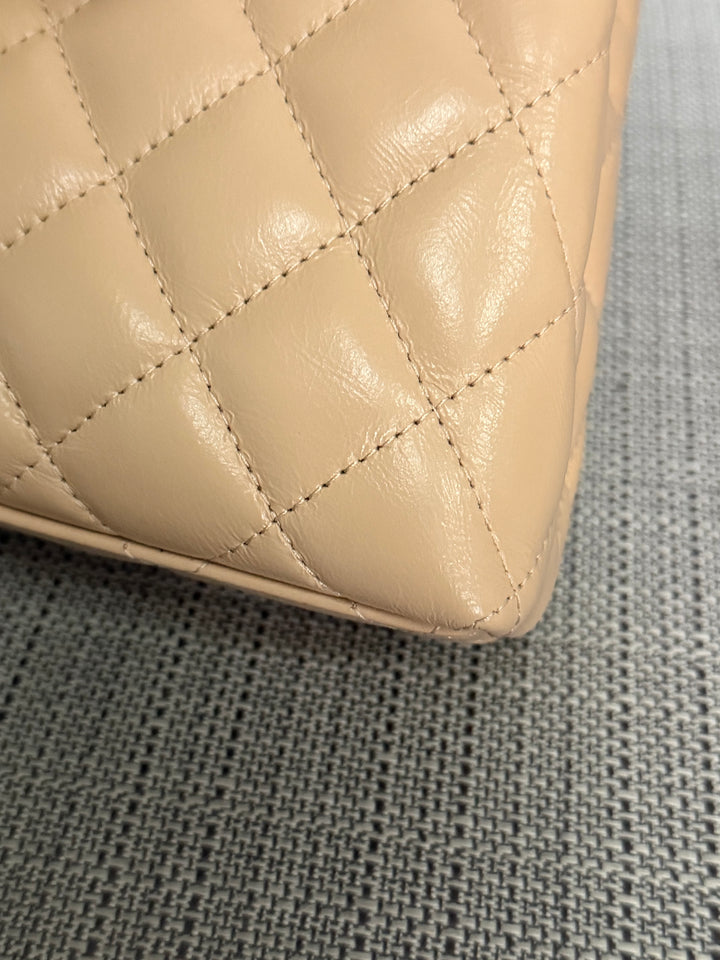 CHANEL 25C Powder Beige Calf Skin aged GHW Kelly Nano Shopping Bag Size Small 19 cms