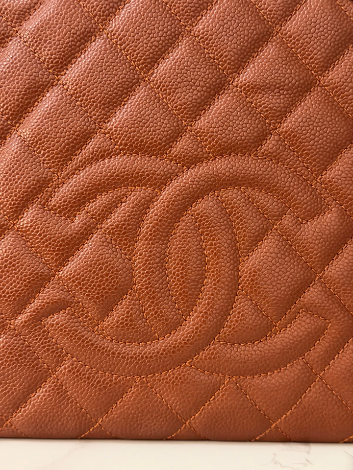 CHANEL series 19 Brown/Tan Caviar Petite Shopping Tote (PST) Bag