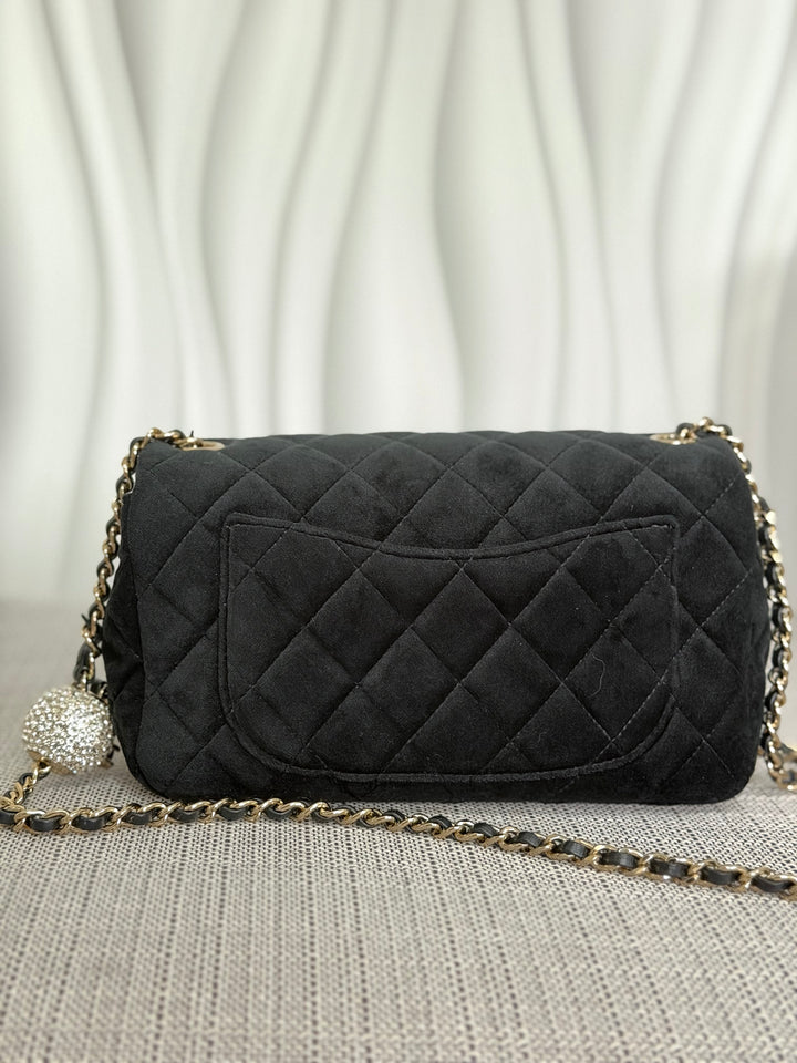 CHANEL series 30 2020 20K collection Black Velvet Crystal Pearl Crush Adjustable Strap LGHW Mini Rectangular Flap Bag