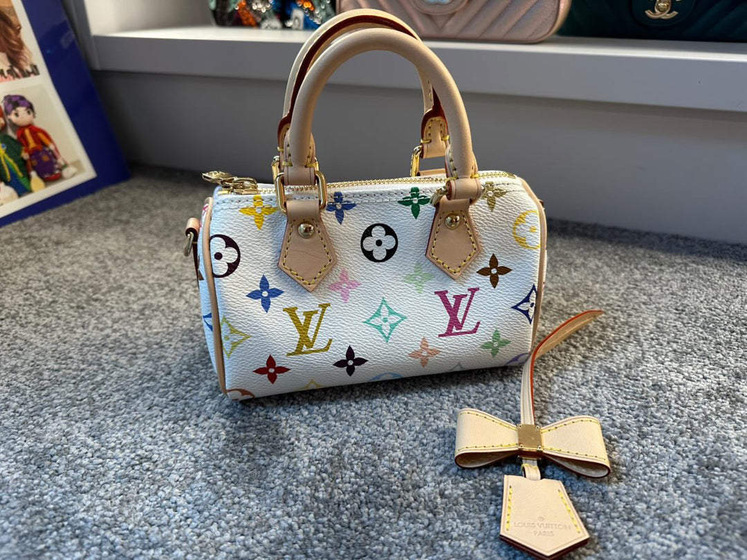 LOUIS VUITTON Murakami TM Multicolored Nano Speedy in White