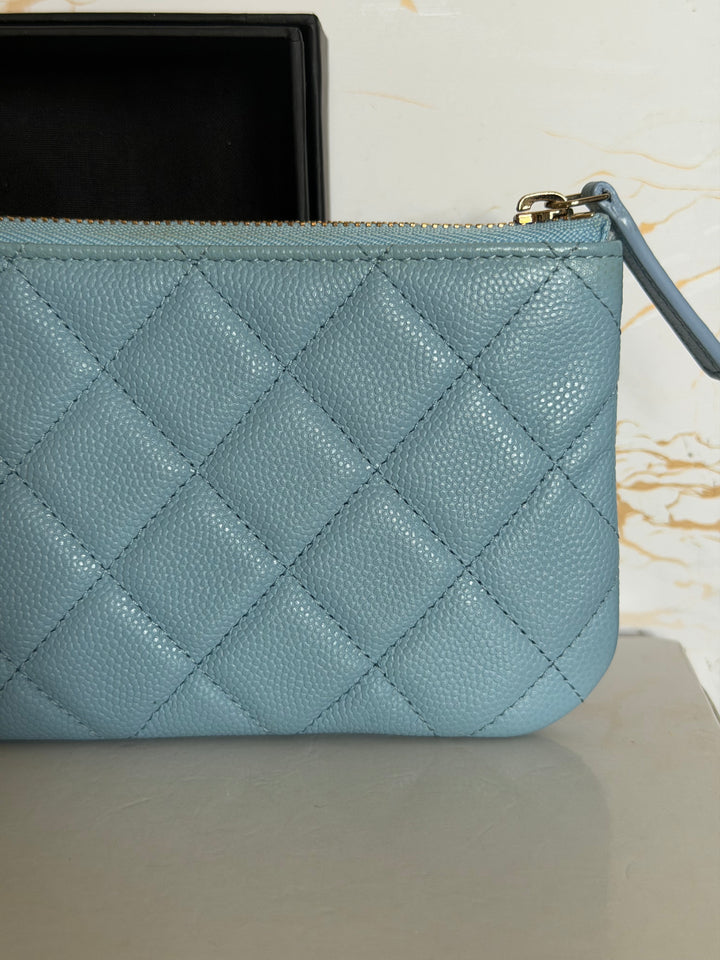 CHANEL series 31 Light Blue Caviar LGHW Mini O Case Pouch 15 cms
