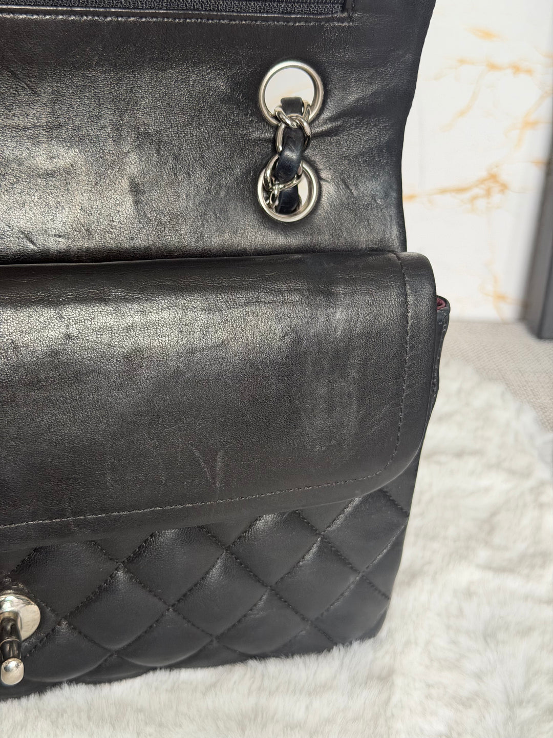 CHANEL series 12 Black Lambskin SHW Medium ML Timeless Classic Double Flap Bag 2011