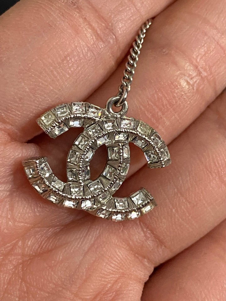 Chanel Crystal Earrings Silver Hardware