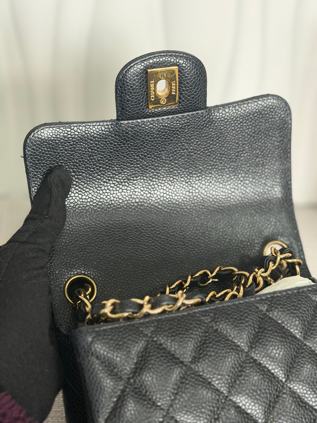 CHANEL series 13 Black Caviar GHW Vintage Square Mini Flap Bag with Edge stitching