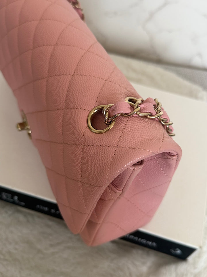 CHANEL 22C Sakura pink Caviar LGHW Medium ML Timeless Classic double flap bag 2022