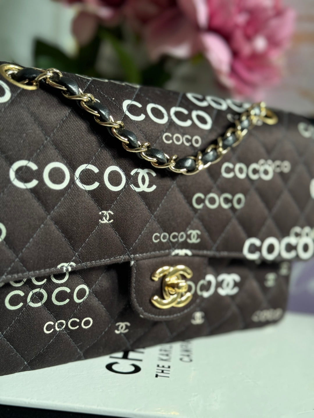Chanel series 7 2002/2003 Black Canvas Quilted COCO Medium Classic Flap Light Gold Hardware