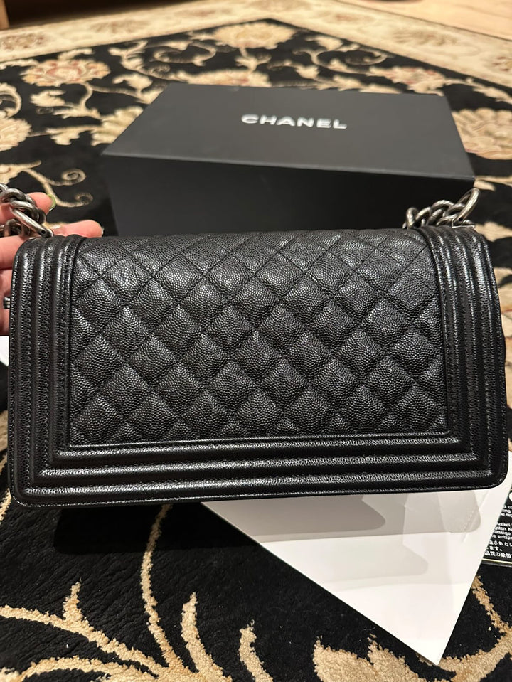 CHANEL series 20 2014/2015 Black Caviar Ruthenium Hardware Old Medium Le Boy Flap Bag
