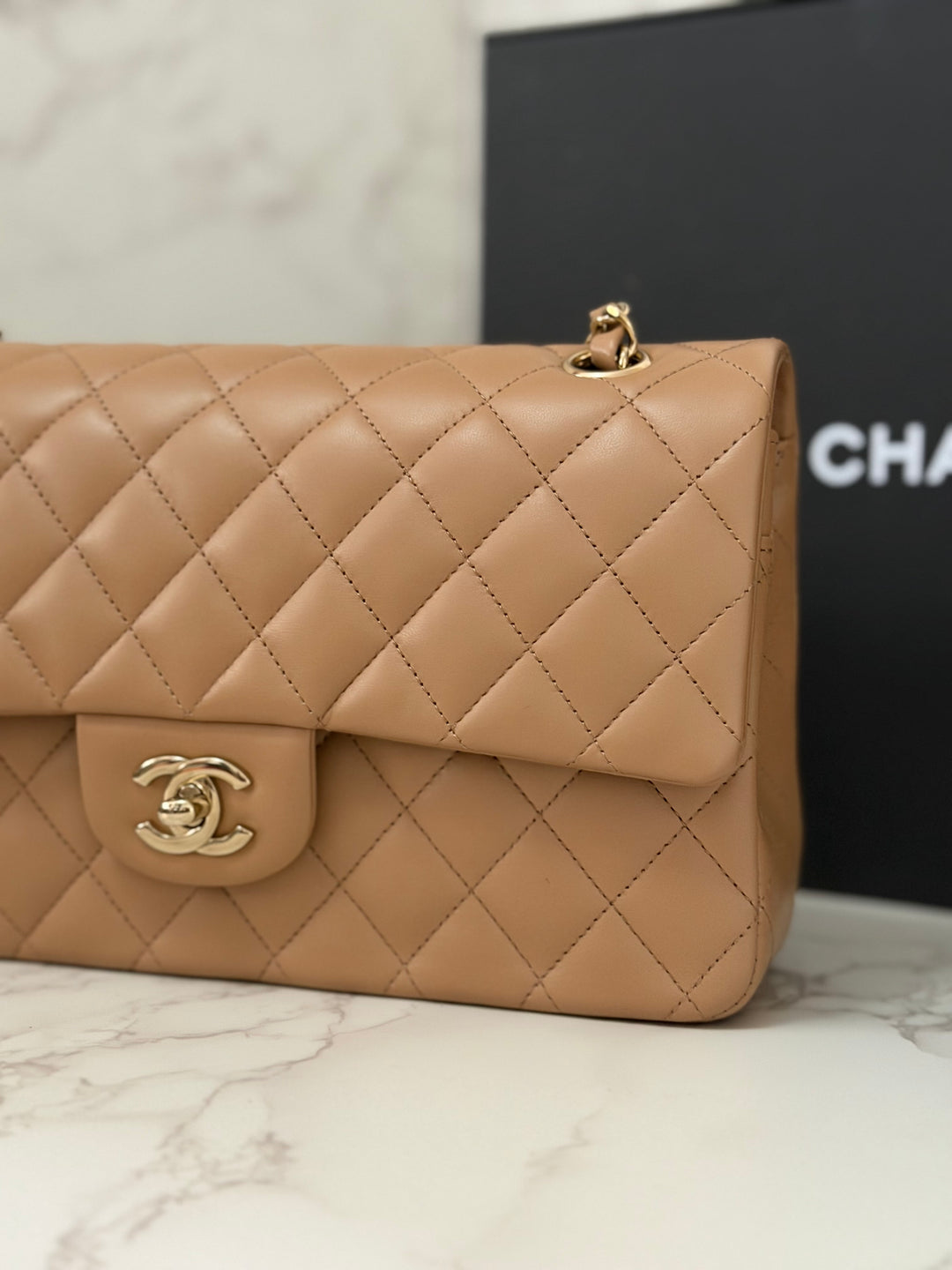 CHANEL 22K collection 2022 Dark Beige Lambskin LGHW Medium ML Timeless Classic Double Flap Bag
