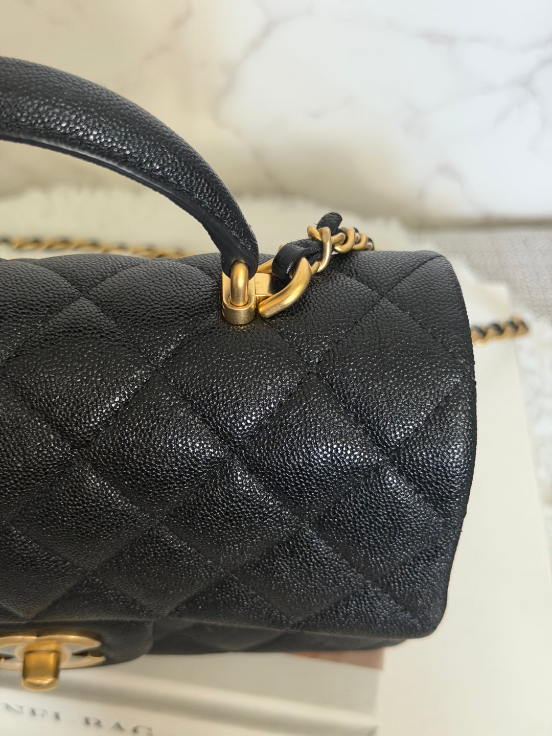 CHANEL 21S Black Caviar Aged GHW Top Handle Mini Rectangular Flap Bag series 31 2021