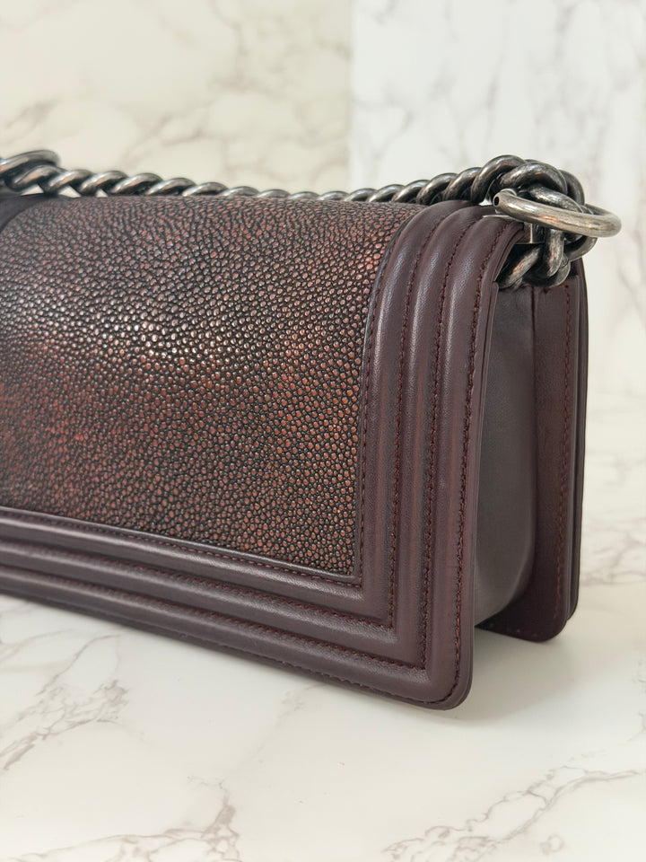 Chanel series 21 2015 Burgundy Lambskin Stingray SMALL Le Boy Flap Bag with Ruthenium HW