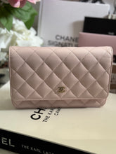 Load image into Gallery viewer, Chanel 22P 2022 Pre Spring/Summer Collection Light Sakura Pink Caviar LGHW Timeless Classic Wallet on chain (WOC)
