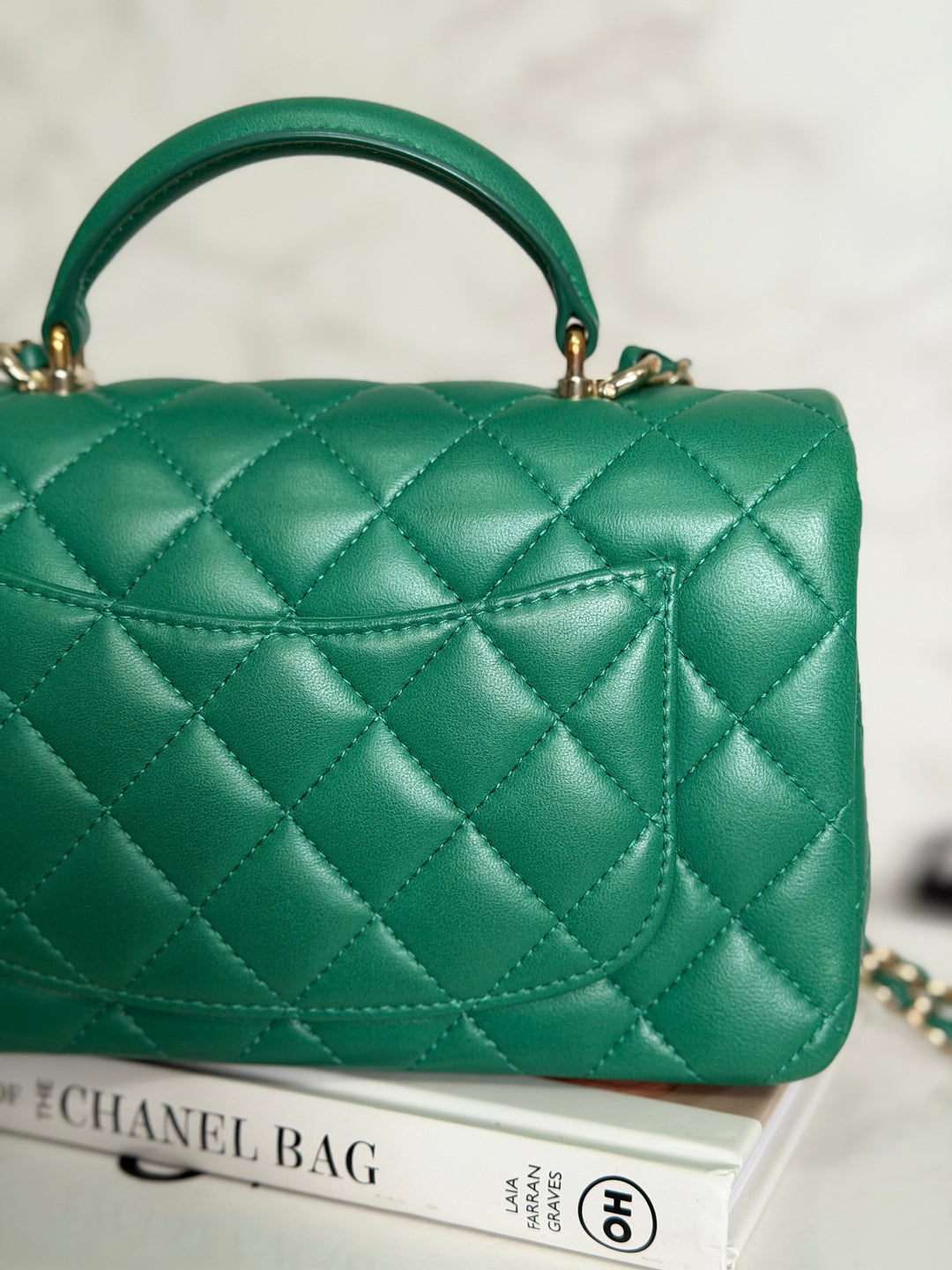 CHANEL Green Lambskin LGHW Mini Rectangular Flap Bag with Top Handle 2022 22A collection