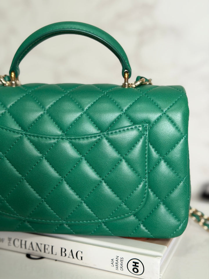 CHANEL Green Lambskin LGHW Mini Rectangular Flap Bag with Top Handle 2022 22A collection