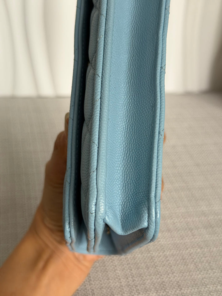 CHANEL 22S Collection 2022 Baby Blue/ Light Blue Caviar LGHW Classic Wallet on chain (WOC)
