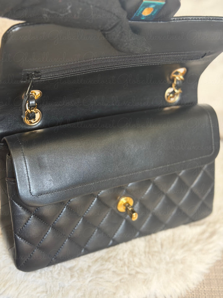 CHANEL Black Lambskin GHW SMALL Timeless Classic Double Flap Bag 2022 Microchipped