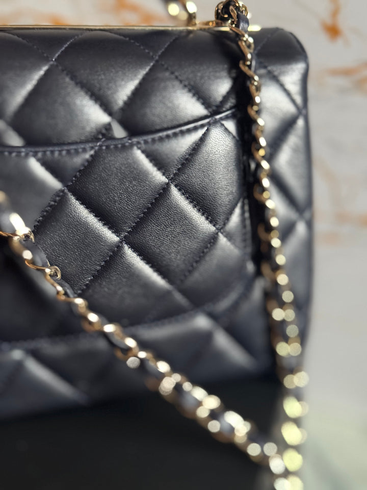 Chanel series 28 2018/2019 Navy Lambskin Champagne GHW Trendy CC Flap Bag size Small with Detachable Strap