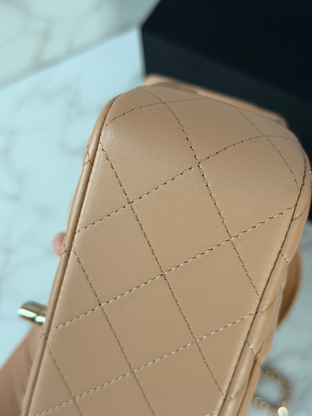 CHANEL 23K 2023 Dark Beige NR649 Lambskin LGHW Mini Rectangular Flap Bag with Top Handle