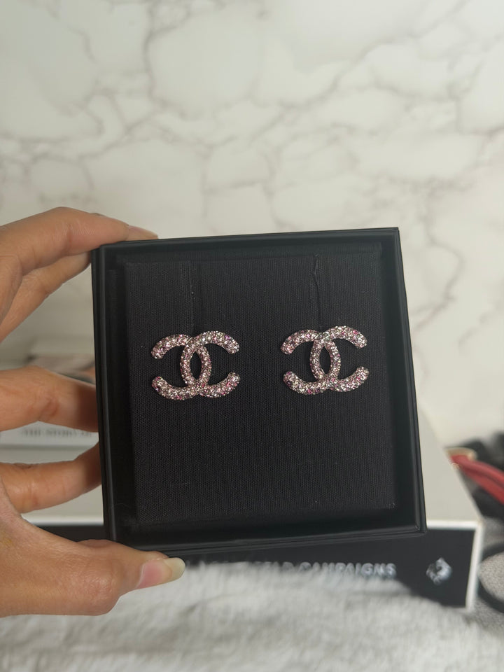 CHANEL 26A 2026 Pink Multi coloured Crystal Earrings 2 cms