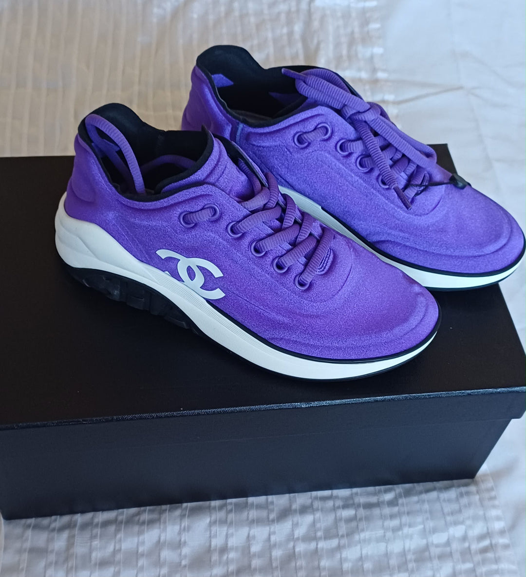 CHANEL 19P Purple Lycra Trainers size EU 35.5