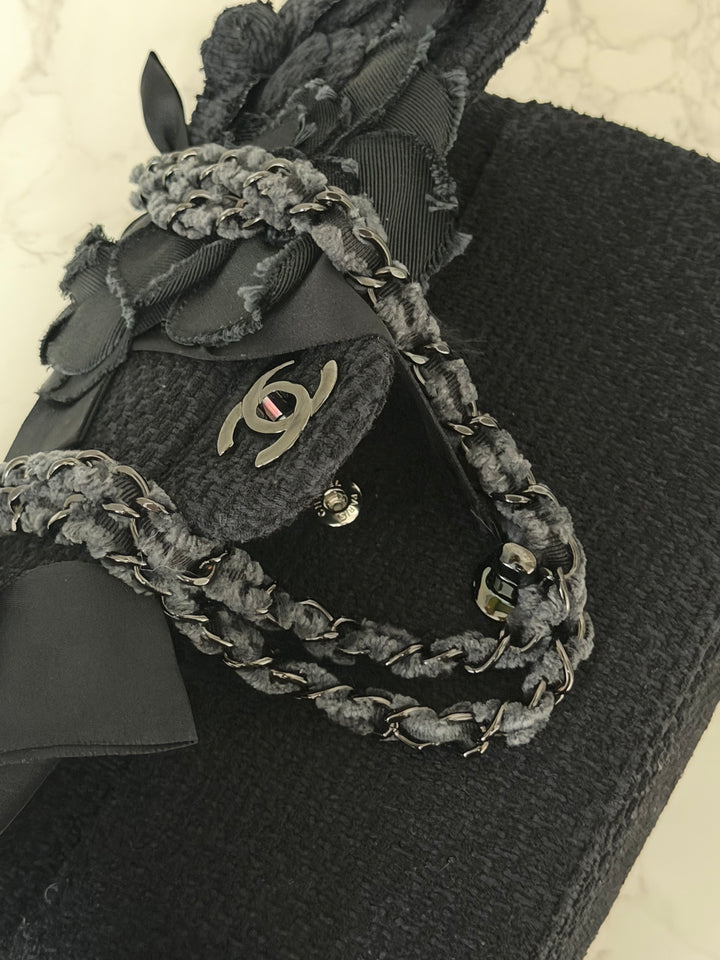 CHANEL 23C 2023 Embroidered Flower Tweed Medium Classic Flap Bag
